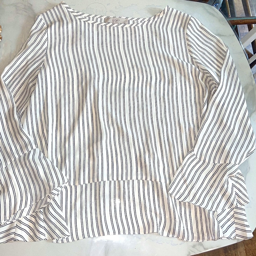 LOFT White Blouse with Black Pinstripes - Picture 1 of 7